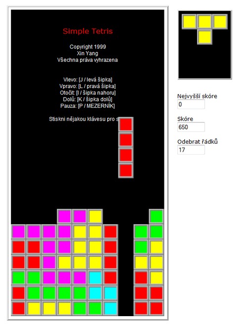 Jedna z mnoha a mnoha verzí hry Tetris