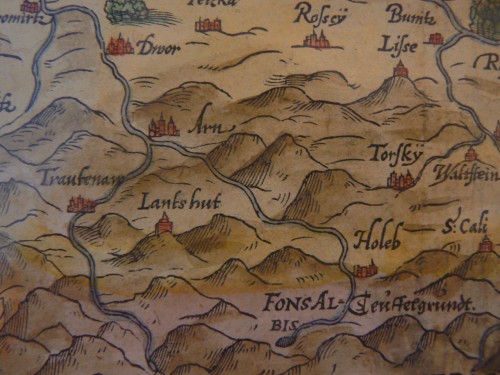 Krkonoše a Český ráj na mapě Čech z roku 1570