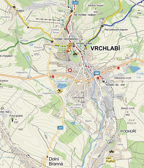 Mapa okol Vrchlab s Blou